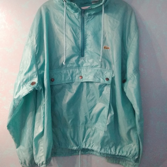 Y2K Izod Lacoste 1/4 Zip Pullover Teal Hooded Windbreaker Jacket Large - Picture 2 of 8